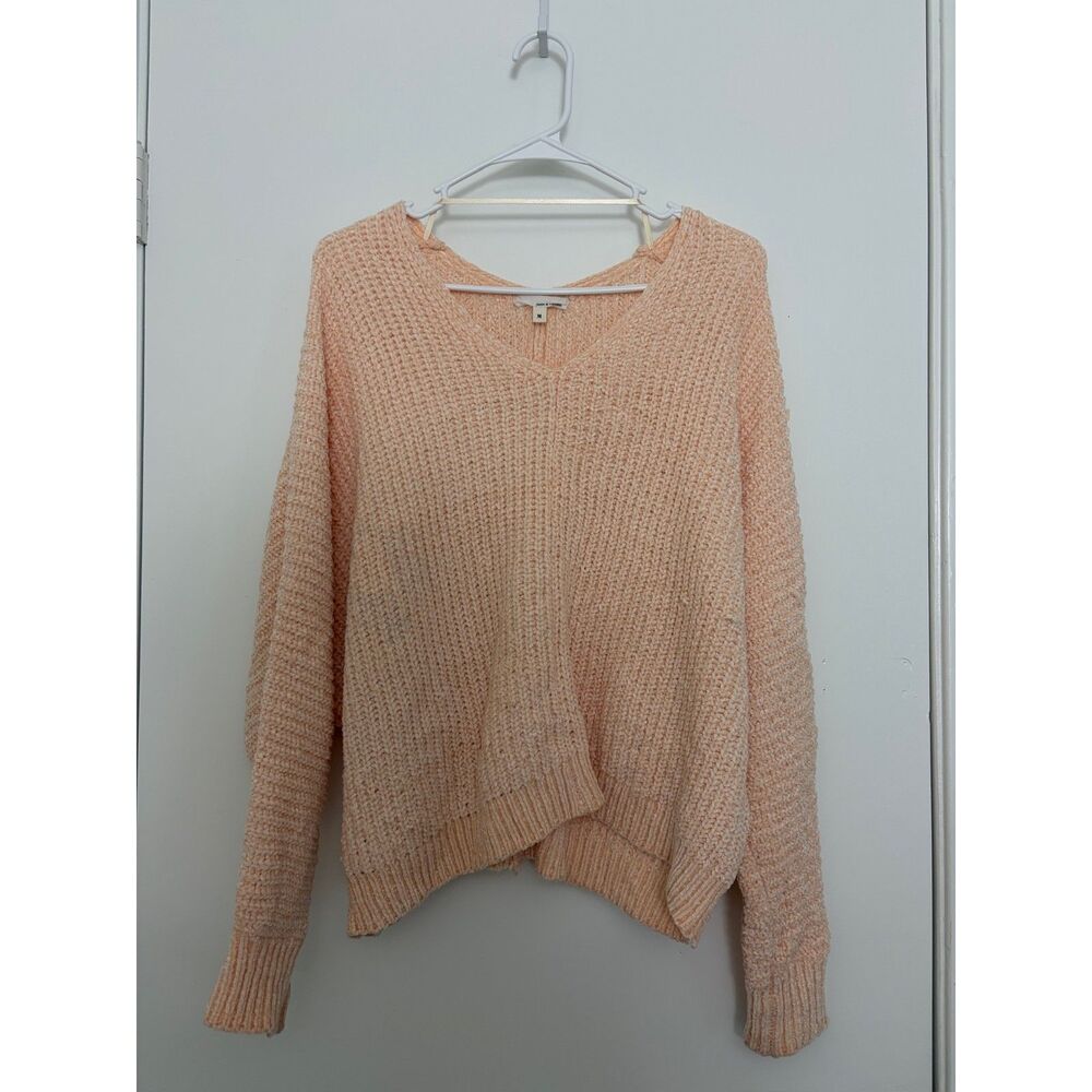 June & Hudson Oversized Peach Rib-Knit V-Neck Sweater
